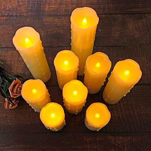 9 Pack Flameless Pillar Candles with Remote & Timer - Drip Effect, Safe Battery Operated