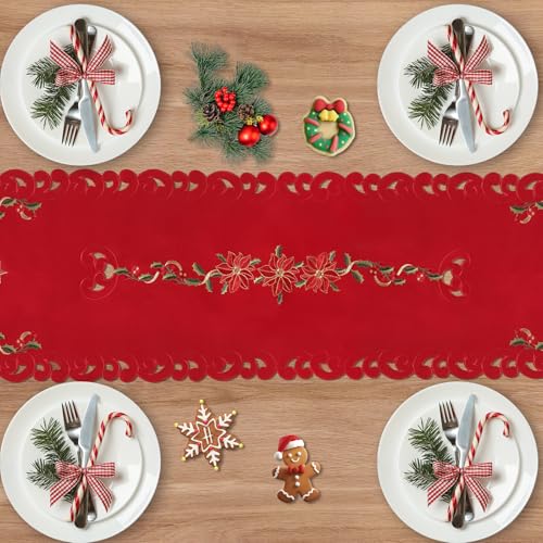 Embroidered Christmas Tree Table Runner - Extra Long 120x15 Inches