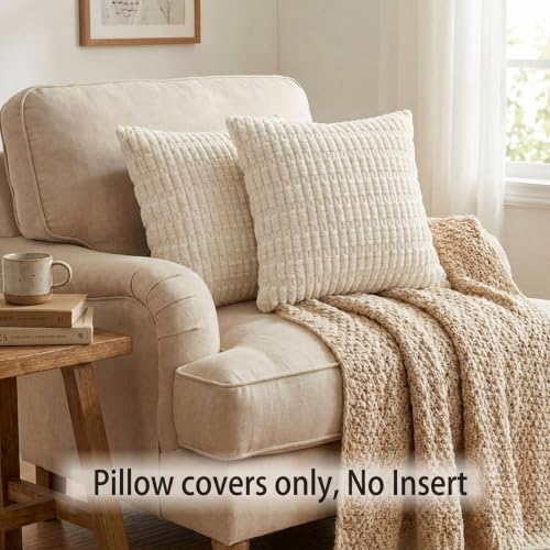 Hexagram Corduroy Pillow Covers Set of 2, 18x18 Inches - Soft Striped Accent for Sofa & Home Decor
