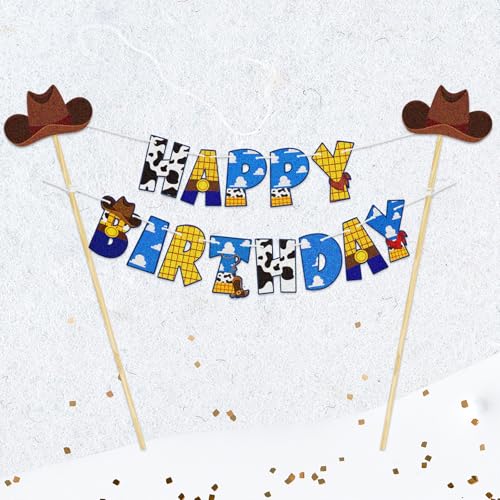 Handmade Cartoon Toy Birthday Cake Topper Banner - Colorful Pennant Garland
