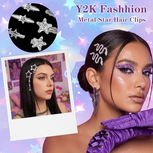 22pcs Silver Star Hair Clips Set Metal Hair Barrettes for Women