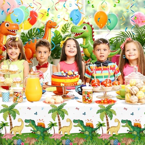 Dinosaur Birthday Tablecloths - 4 Pack Plastic Dino Decorations