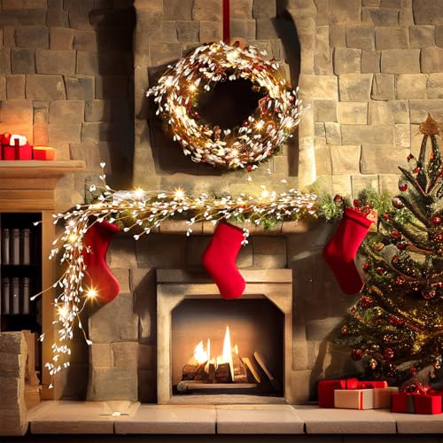 8.86ft Christmas Garland with Lights and White Berry Decor - Flexible Holiday Decor
