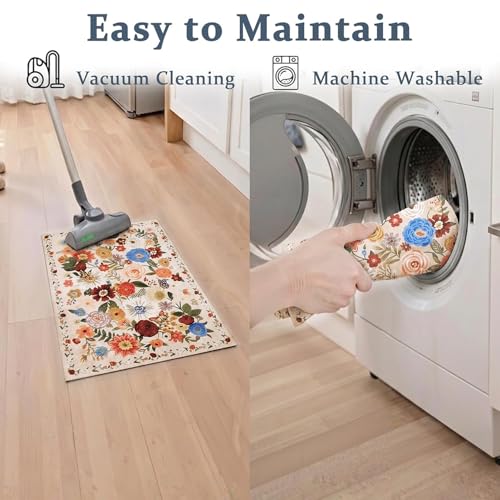 Babovid Floral Area Rug, 1'4" x 2' Blush Beige Non-Slip Washable Door Mat