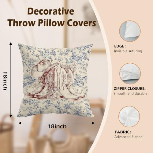 Chinoiserie Cowboy Boots Pillow Cover 18x18 | Country Decor