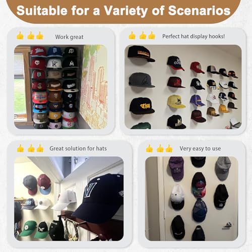 22 Pack Adhesive Hat Hooks for Wall - Strong Baseball Cap Rack, Black