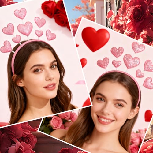 Pink Glitter Heart Headband for Valentine's Day Party Hair Accessories