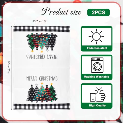 2Pcs Black White Buffalo Plaid Xmas Trees Christmas Dish Towels - Rustic Kitchen Decor