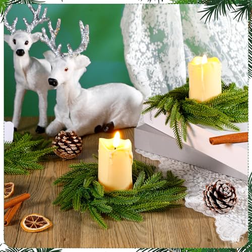 Green Norfolk Pine Christmas Candle Ring Wreaths - Pack of 8, 6 Inch