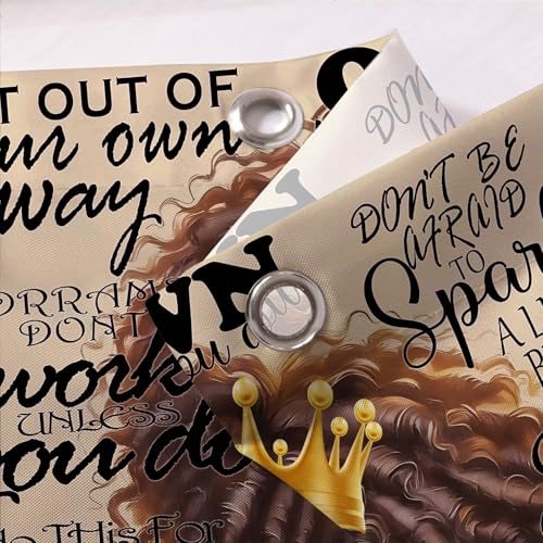 Motivational African American Shower Curtain - Black Woman 72x72 Inch, Brown Yellow