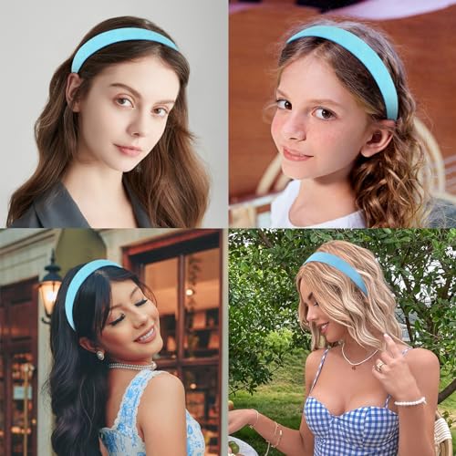 Wecoe Light Blue Suede Headband for Women and Girls, 1 Inch Wide Solid Hair Band