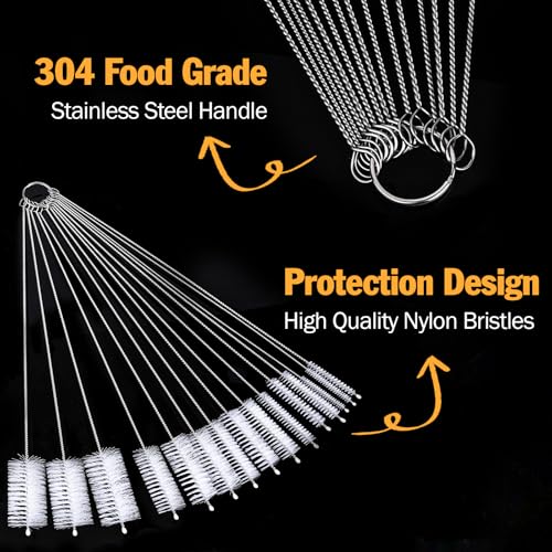 AZEN 15-Pack Extra Long Straw Cleaner Brush Set - 12 Inch, 5 Sizes