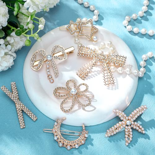 XunYee 10 Pcs Rhinestone Butterfly Flower Hair Clips Metal Barrettes