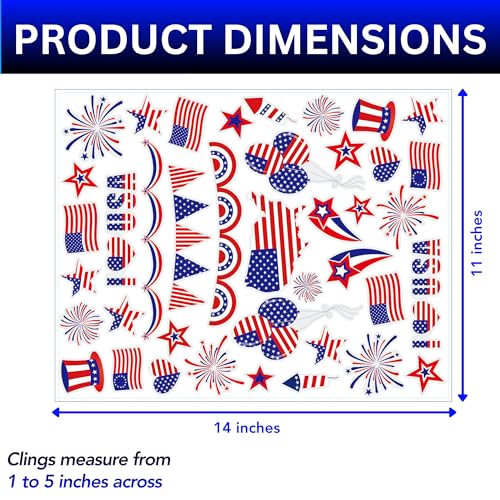 200-Pack Patriotic Window Clings for July 4th Decor