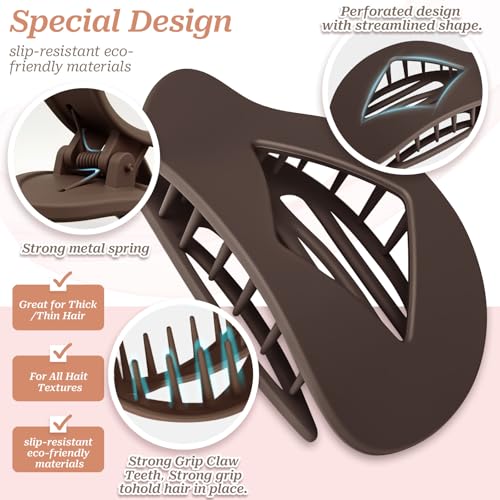 Vafada French Flat Hair Claw Clips - Large Non-Slip Matte Barrette for Thick and Thin Hair
