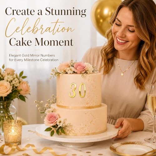 Gold Acrylic Cake Topper Set - 10PCS Numbers 0-9 for Birthdays & Anniversaries