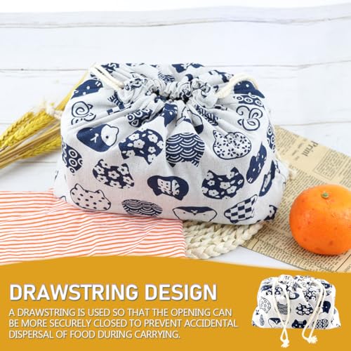 DOERDO Portable Japanese Style Lunch Tote Bag with Drawstring
