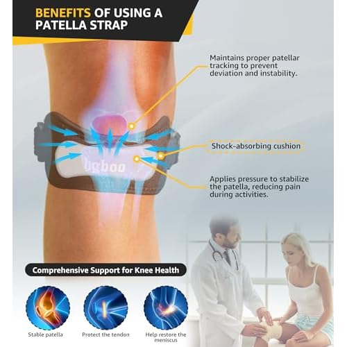 2-Pack Patella Tendon Knee Brace Straps, Adjustable Knee Support Patella Stabilizer for Pain Relief, Jumpers Knee, Tendonitis, Arthritis, Running, Hiking, Tennis, Squats - Universal Fit (Black)