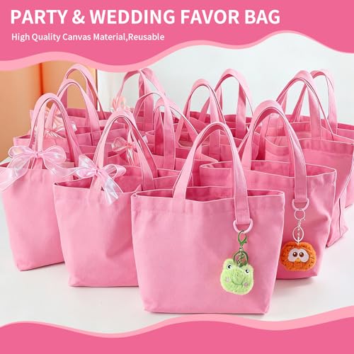 Pink Mini Tote Bags Bulk - 12 Pack Reusable Canvas Bags for DIY