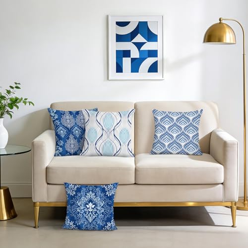 Bonhause Navy Blue Boho Velvet Throw Pillow Covers 18x18, Set of 4