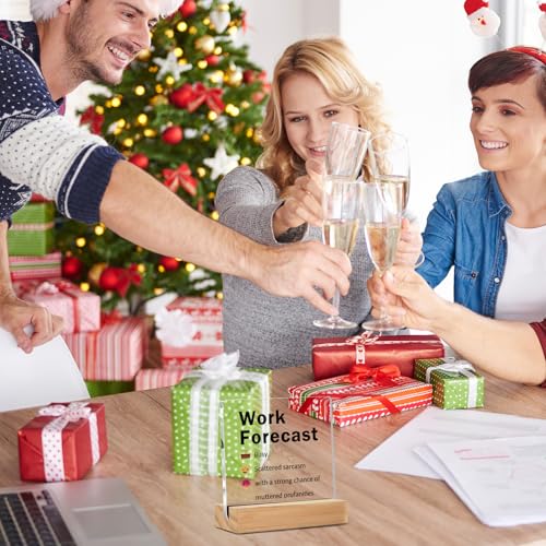Acrylic Office Desk Sign - Coworker Appreciation Gift with Wooden Stand - Acrylic Work Forecast