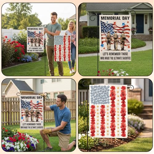 Memorial Day Garden Flags Set - 2 Durable Patriotic Outdoor Decorations