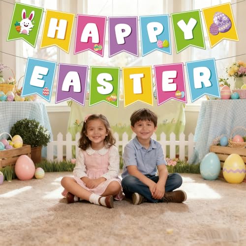 Happy Easter Banner for Party Decorations - Bunny & Egg Design