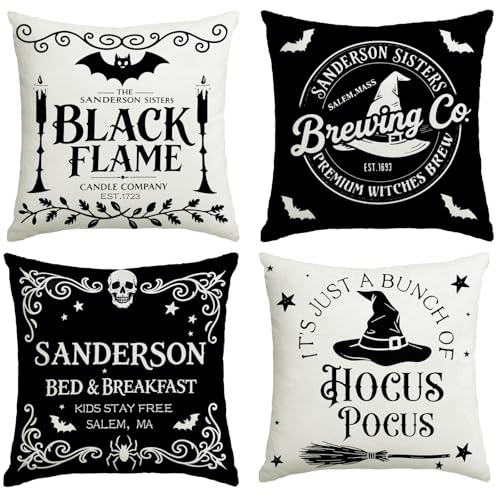 Set of 4 Vintage Halloween Pillow Covers 18x18 - Hocus Pocus Design