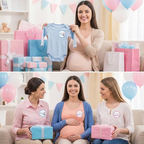 Tyqour 60PCS Gender Reveal Stickers - Team Boy & Girl Cupcake Toppers