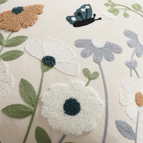 DEZENE Floral Embroidered Lumbar Pillow Cover 12x20 for Spring Decor