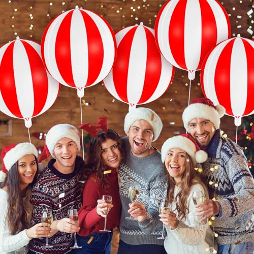 22-Inch Red and White Metallic Carnival Balloons - 6 Pack