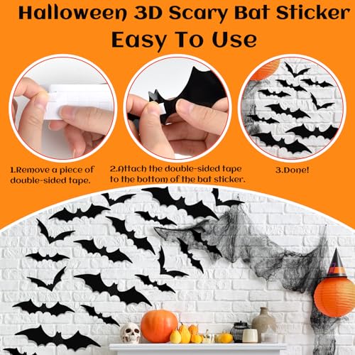 36 Pcs Halloween Bat Wall Stickers - Realistic 3D PVC Decor