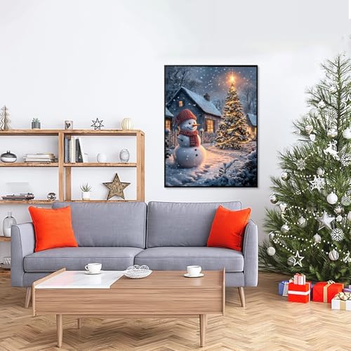 Christmas Tree Diamond Art Kit for Adults - 12x16 Inch Snowman & Tree