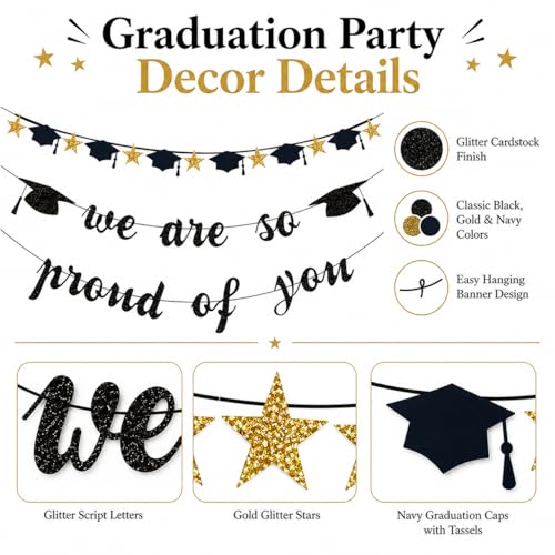 Graduation Decorations 2026 Black and Gold Party Banner Set