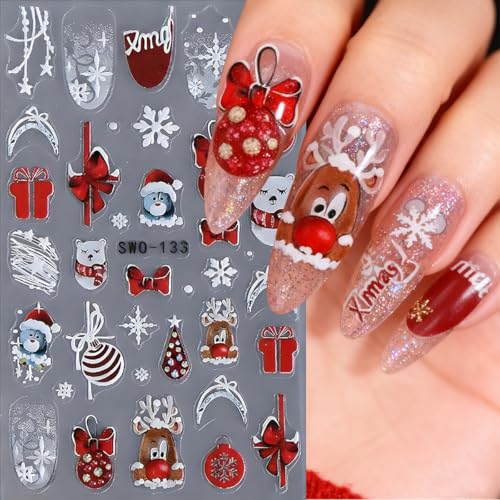 Christmas 3D Embossed Nail Art Stickers Winter Holiday Decals - 3Pcs