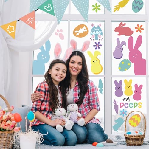 Easter Window Clings - 9 Sheets Bunny & Egg Stickers for Decor