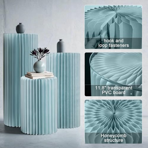 Blue Foldable Cylinder Pedestal Stands Set of 5 for Events & Decor