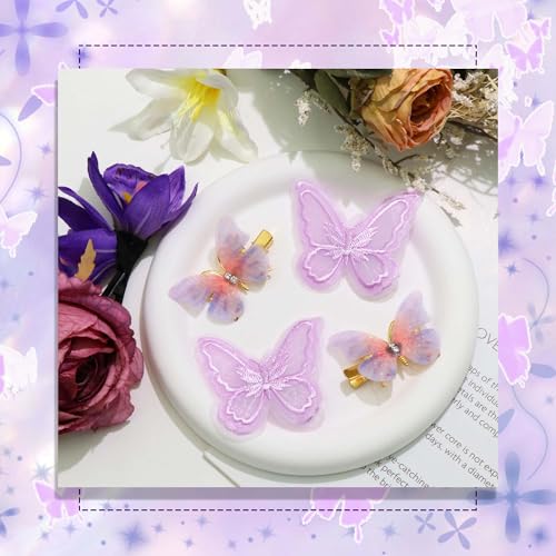 Purple Butterfly Hair Clips 18-Pack Rhinestone & Lace Bow Barrettes Y2K