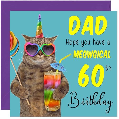 Funny 60th Birthday Card for Dad - Meowgical Cat Design