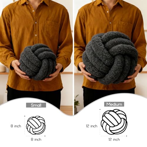 Large Grey Knot Ball Pillow - Plush Throw Cushion for Home Decor