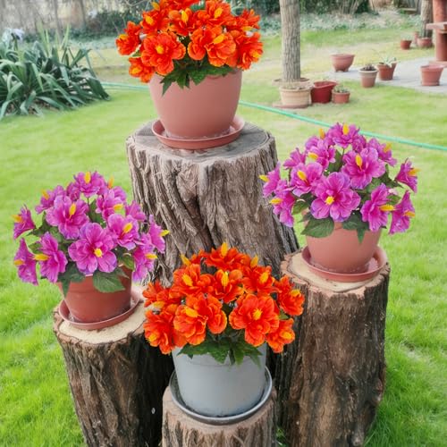 FRUNVS 2 Pcs Orange-Red Artificial Hibiscus Flowers for Outdoor Garden & Patio Decor