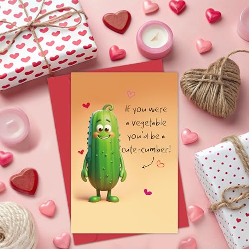 Funny Punny Valentine's Day Card - Cute-cumber Greeting Card for Him and Her