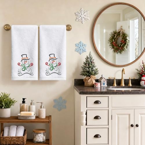 Christmas Hand Towels Set of 2 - Embroidered Snowman Design