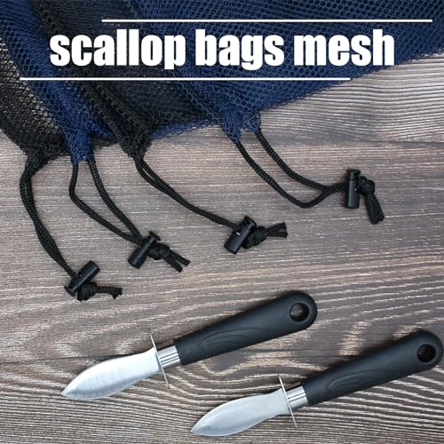 4 Pack Nylon Mesh Diving Bags with 2 Scalloping Knives - 13x15.5 Inches