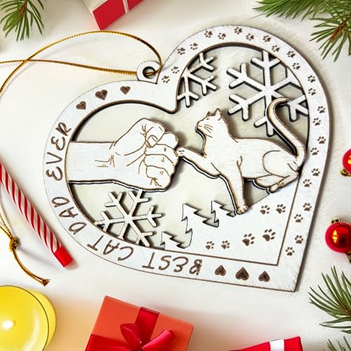 Best Cat Dad Ever Wooden Christmas Ornament Heart-Shaped Gift
