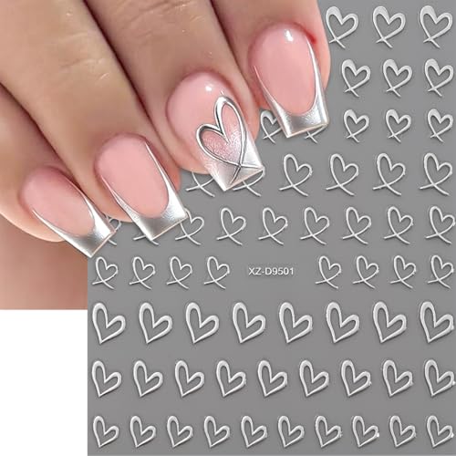 GUAACCB 8-Sheet 3D Heart Nail Stickers Self-Adhesive Love Decals