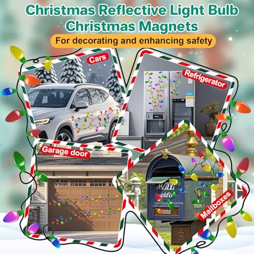 Reflective Magnetic Christmas Car Lights Set - 42 Bulbs, 48 Wires, Holiday Decor