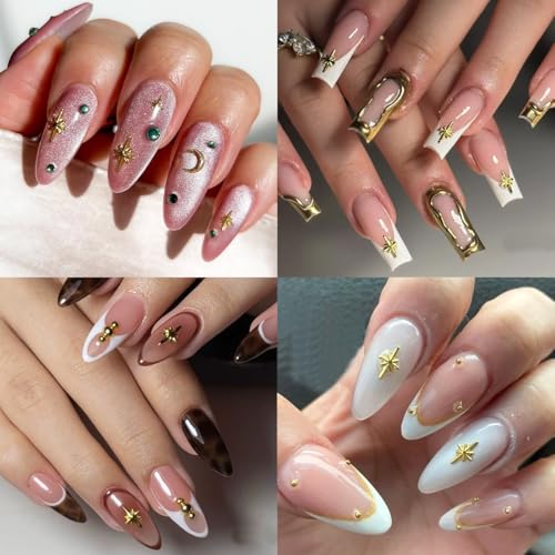 Gold Star Nail Charms and Caviar Beads Set - Y2K Metal Rhinestone Studs for Acrylic Nails DIY Manicure