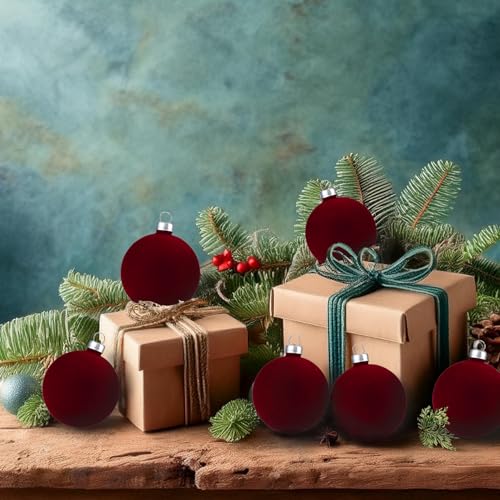 Velvet Burgundy Christmas Ornaments Set - Shatterproof 50 Count, 57mm / 2.24"