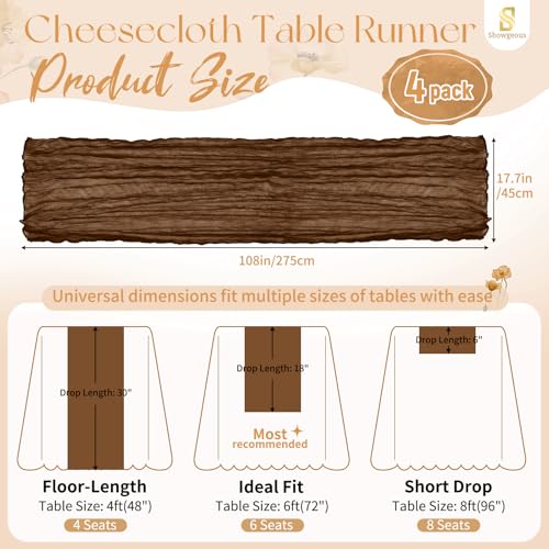 Brown Cheesecloth Table Runner Set - 4 Pack, 17x108 Inches